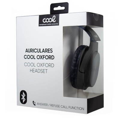 Auriculares wireless negros Cool Oxford com embalagem branca e preta