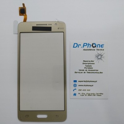 Ecrã tátil dourado de smartphone com cartão de visita