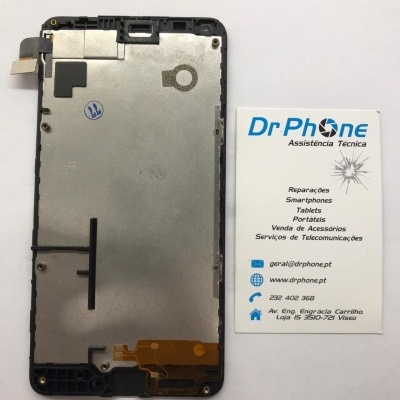 Peça de ecrã para smartphone ao lado de cartão de visita Dr Phone