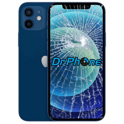 Smartphone azul com ecrã partido e texto Dr Phone