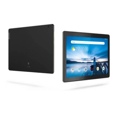 Tablet preto com ecrã Android e traseira com logotipo Lenovo