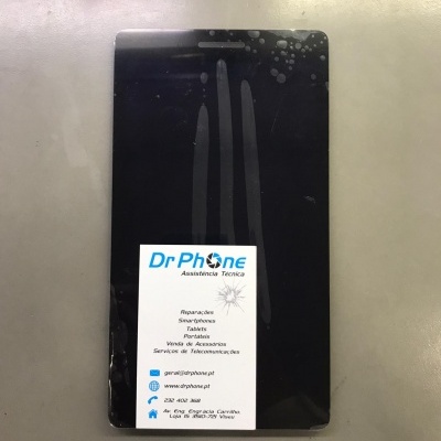Ecrã touchscreen preto com cartão de visita da Dr Phone
