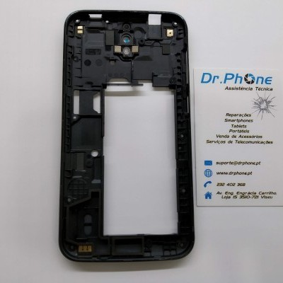 Carcaça preta de telemóvel com cartão de visita Dr.Phone