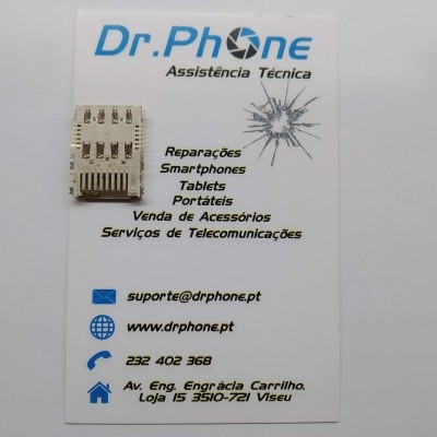 Cartão de visita da Dr. Phone Assistência Técnica com informações de contacto