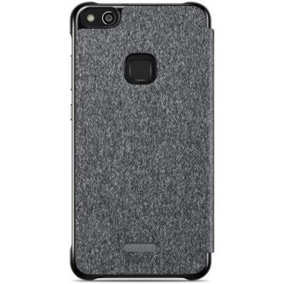 Capa de smartphone cinza escuro com textura de tecido e recortes para câmara e sensor