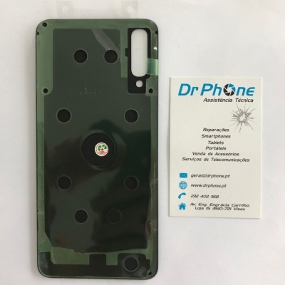 Capa traseira verde para smartphone com cartão de visita da assistência técnica Dr Phone