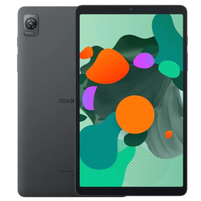 Tablet cinzento com ecrã colorido e câmara traseira
