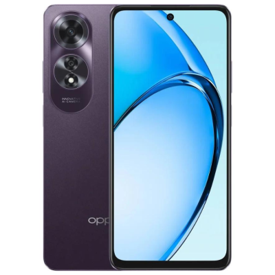 Smartphone OPPO roxo com ecrã azul e módulo de câmaras traseiras duplas