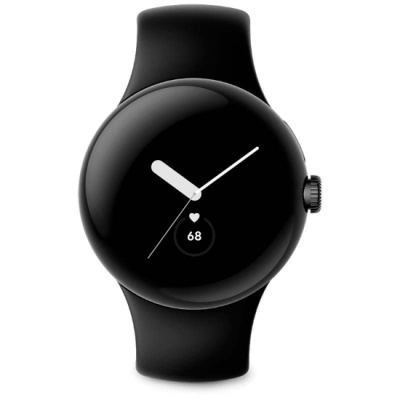Relógio inteligente preto com ecrã redondo e bracelete de silicone