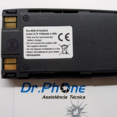 Bateria preta para telemóvel NOK 6110, 8210 com etiqueta branca e papel de assistência técnica