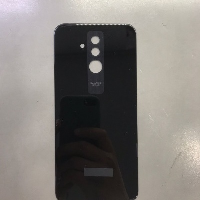 Tampa traseira preta de vidro para smartphone com orifícios para câmaras e leitor de impressões digitais