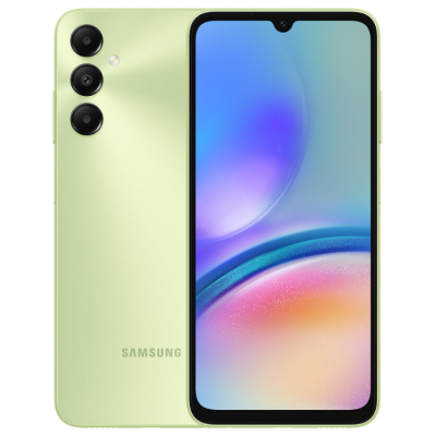 Smartphone Samsung verde claro com tripla câmara e ecrã grande com entalhe em gota