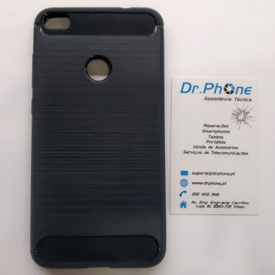 Capa preta para smartphone com textura e cartão de visita da Dr. Phone