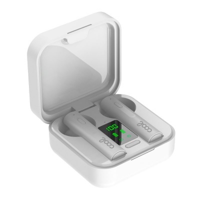 Auriculares sem fios brancos com estojo de carregamento e visor LED