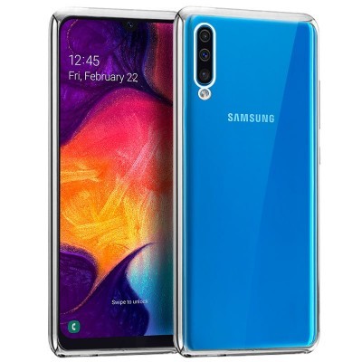 Smartphone Samsung azul com ecrã colorido e câmara tripla na parte traseira