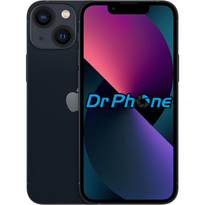 Smartphone preto com ecrã frontal a mostrar o texto Dr Phone e duas câmeras traseiras