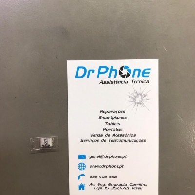 Cartão de visita da Dr Phone Assistência Técnica com contactos e serviços
