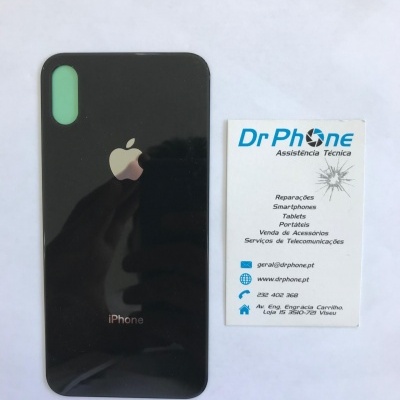 Tampa traseira preta para iPhone e cartão de assistência técnica Dr Phone