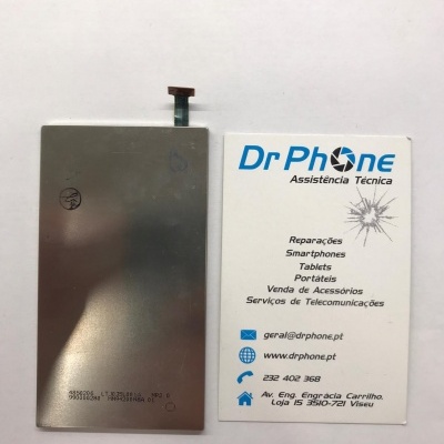 Painel LCD metálico para smartphone ao lado de cartão de assistência técnica Dr Phone