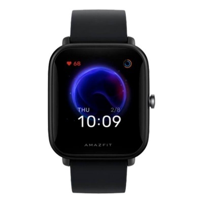 Relógio inteligente AMAZFIT com mostrador digital e bracelete preta