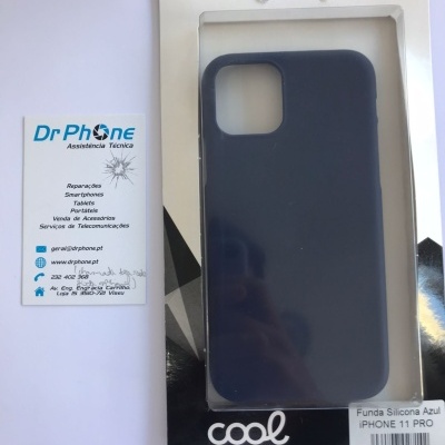 Capa de silicone azul para iPhone 11 Pro embalado e cartão de visita da empresa Dr Phone