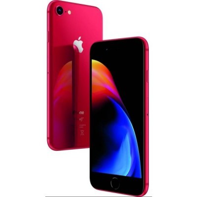 Smartphone Apple iPhone 8 vermelho com ecrã e botões visíveis