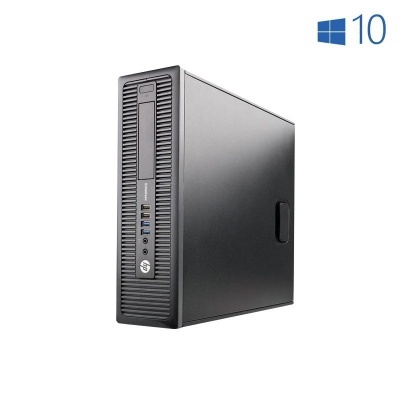 Computador de secretária preto HP com portas USB e símbolo Windows 10