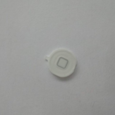 Objeto branco circular com quadrado cinzento no centro sobre fundo branco