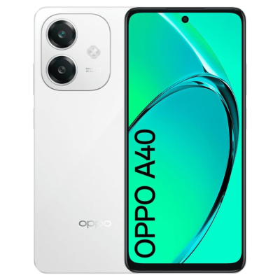 Smartphone OPPO A40 branco com ecrã e duas câmaras traseiras