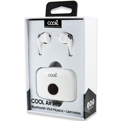 Ausculadores sem fios brancos com estojo branco em embalagem