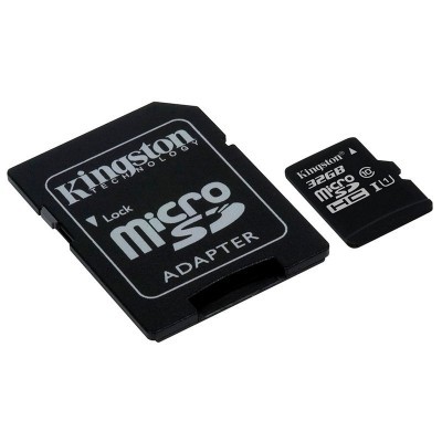 Cartão microSD preto Kingston 32GB com adaptador SD preto
