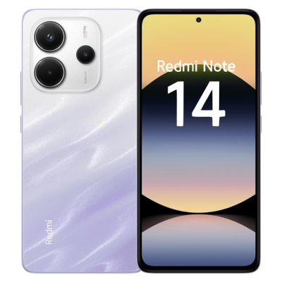 Smartphone Redmi Note 14 lilás com três câmaras traseiras