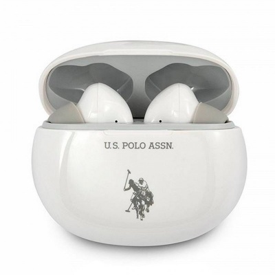 Auriculares sem fios brancos U.S. POLO ASSN. com estojo de carregamento branco e logótipo preto