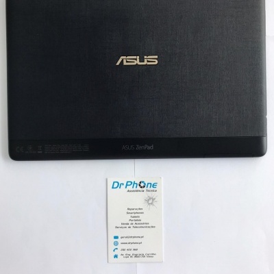 Tablet ASUS ZenPad preto com textura no verso e cartão Dr Phone