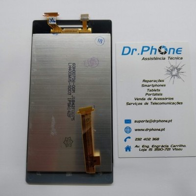 Ecrã LCD smartphone com cabo flexível dourado e cartão de visita da Dr.PHONE