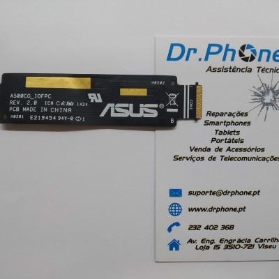 Bateria ASUS preta ao lado de cartão de visita da empresa Dr.Phone Assistência Técnica em fundo branco
