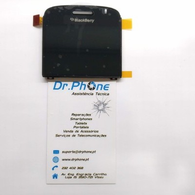 Visor de smartphone BlackBerry com etiqueta de assistência técnica Dr.Phone