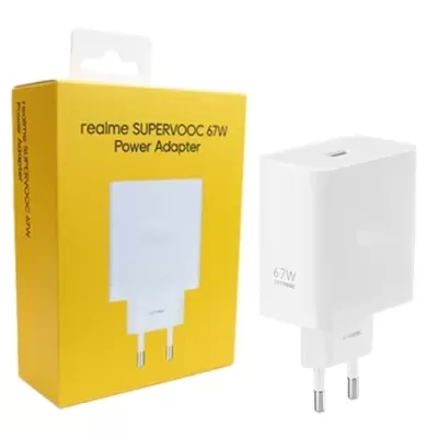 Carregador realme SUPERVOOC 67W branco com embalagem amarela