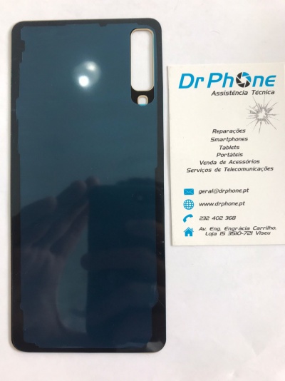 Proteção traseira preta para smartphone ao lado de cartão de visita da Dr Phone