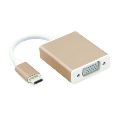 Adaptador USB-C para VGA dourado com cabo branco curto