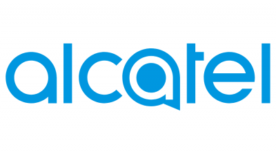 Logótipo da Alcatel em azul sobre fundo branco