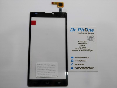 Ecrã tátil para smartphone com moldura preta e cartão de visita da Dr.Phone