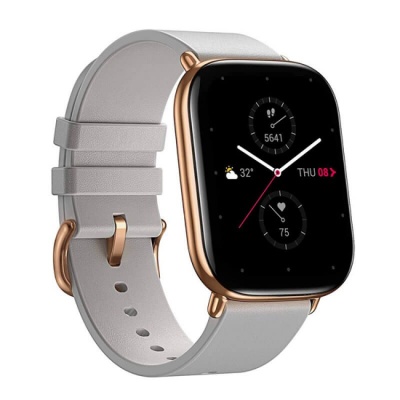 Relógio inteligente com ecrã digital preto e bracelete cinza