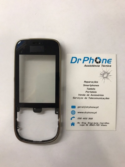 Peça frontal de telemóvel e cartão de visita Dr Phone em fundo branco