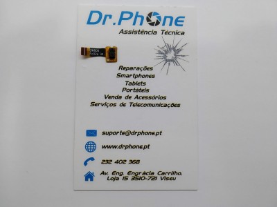 Cartão de visita da assistência técnica Dr.Phone com contactos e serviços