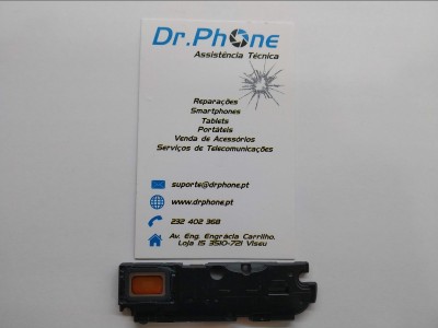 Cartão de visita Dr.Phone com peça eletrónica preta e laranja