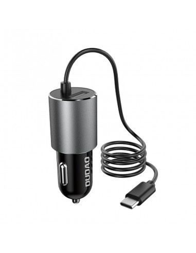 Carregador de automóvel DUDAQ preto e cinza com cabo USB-C preto
