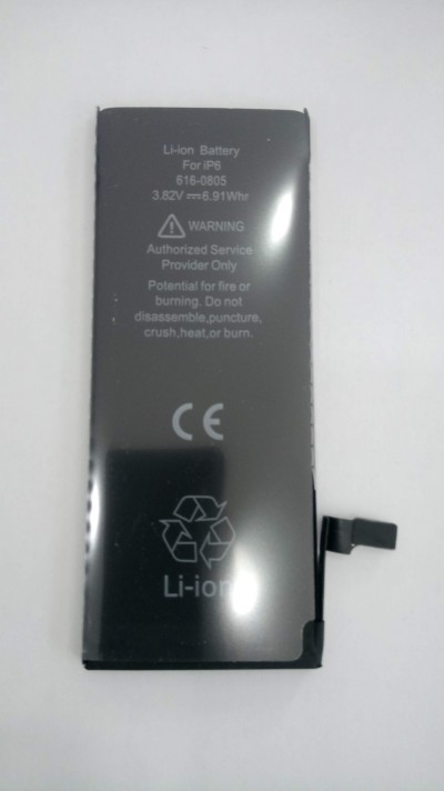 Bateria Li-ion preta para iPhone 6 com texto branco