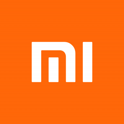 Logotipo branco Xiaomi sobre fundo laranja