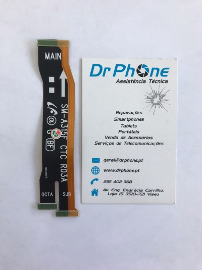 Cabo flexível eletrónico preto e cartão de visita da Dr Phone Assistência Técnica